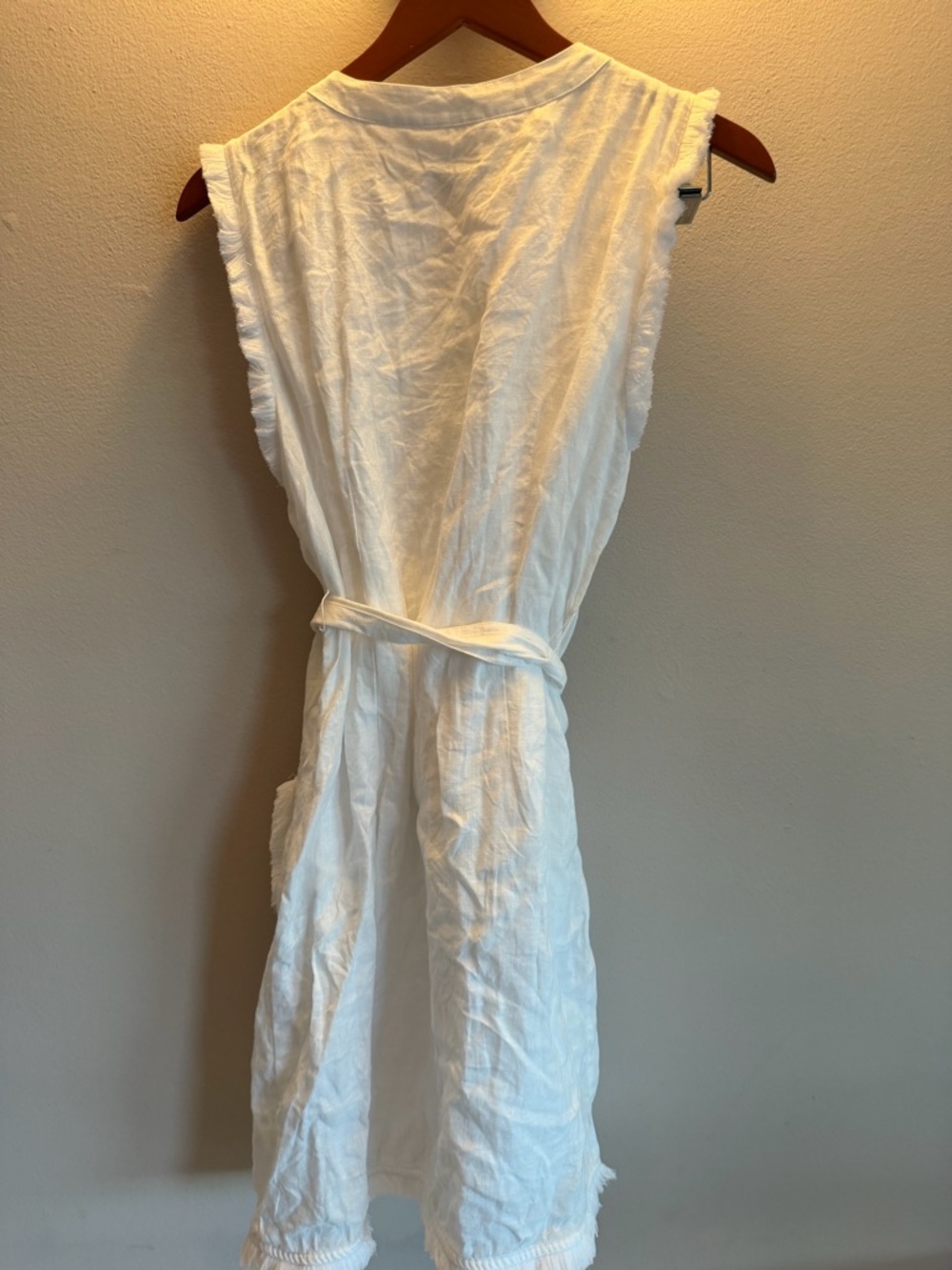 J. Crew White Sleeveless Button-Front Linen Midi Dress with Tie Waist - Picture 6 of 8